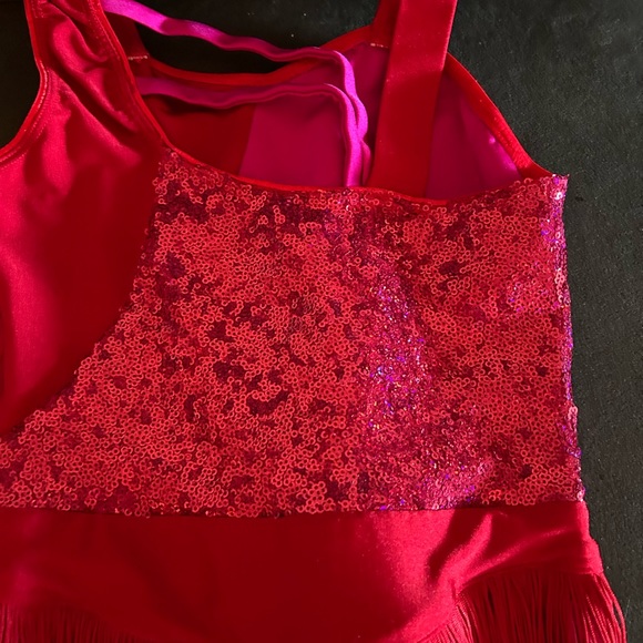 🎅🏻 SALE! REVOLUTION RED/FUCHSIA SEQUINED FRINGE JAZZ DANCE COSTUME SIZE MC - Picture 10 of 15
